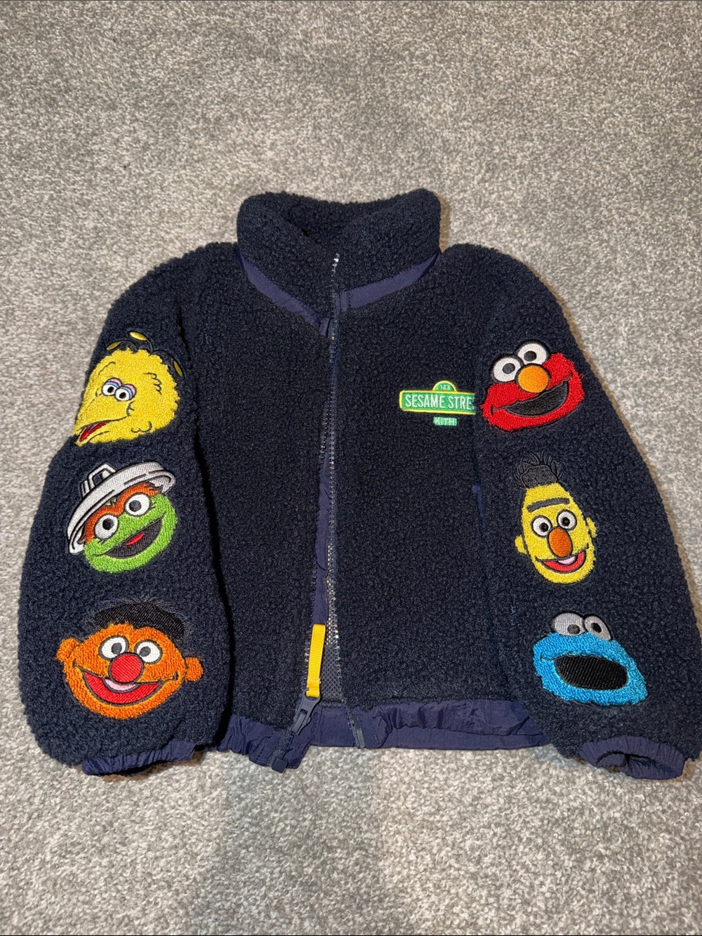 Kith Sesame Street Blur Sherpa Jacket with Colorful Character Patches